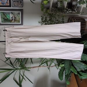 NWT Beige and white striped, straight-leg drawstring trousers